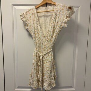 Billabong - Floral Wrap Mini Dress - Women's L - White, Yellow